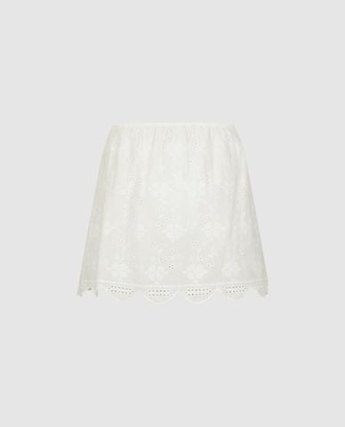  URBAN REVIVO - Chân váy chữ A mini thêu ren hoa đục lỗ 