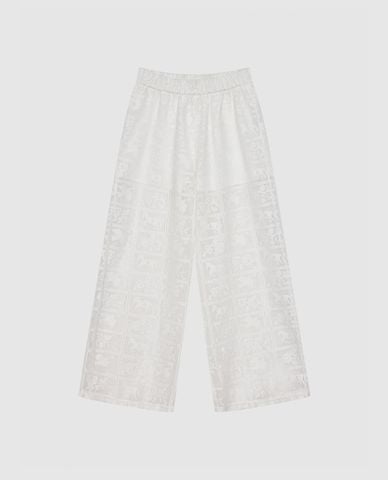  URBAN REVIVO - Quần nữ ống rộng lưng thun họa tiết dệt nổi 