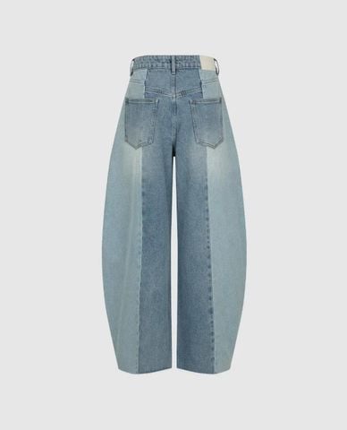  URBAN REVIVO - Quần jeans nữ ống rộng viền ren 