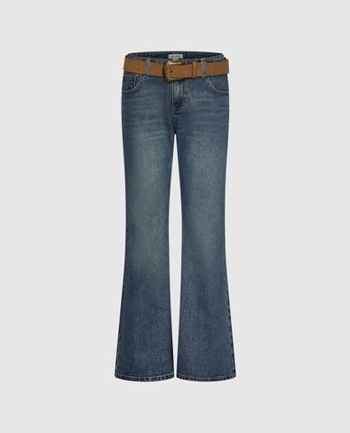  URBAN REVIVO - Quần jeans nữ ống loe wash bạc 