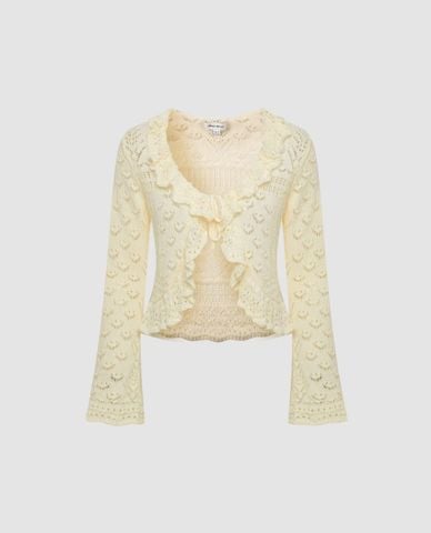  URBAN REVIVO - Áo khoác cardigan nữ tay dài phối bèo 