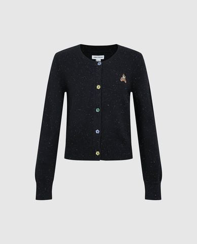  URBAN REVIVO - Áo khoác cardigan nữ thêu họa tiết nút hoa 