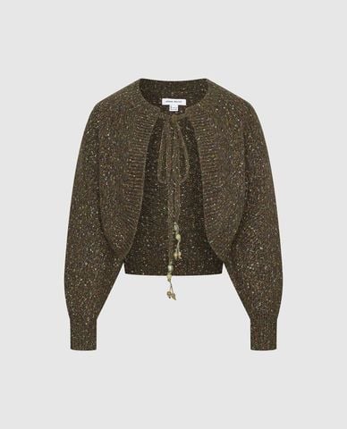  URBAN REVIVO - Áo khoác cardigan nữ buộc dây đính hạt 