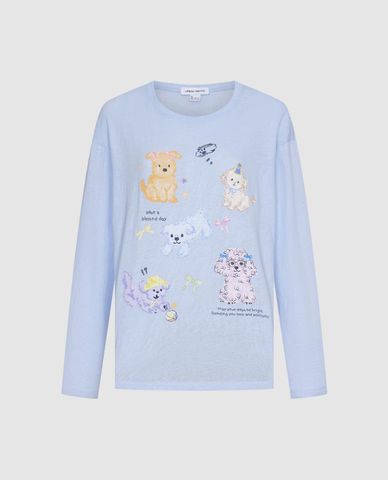  URBAN REVIVO - Áo thun nữ cổ tròn tay dài in họa tiết 