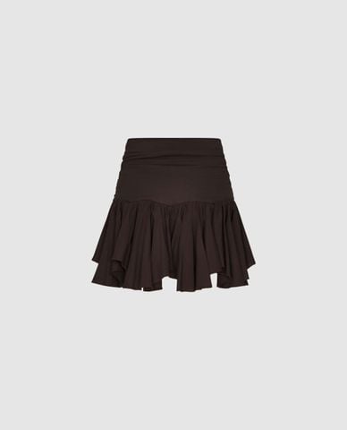  URBAN REVIVO - Chân váy mini nhún bèo bất đối xứng 