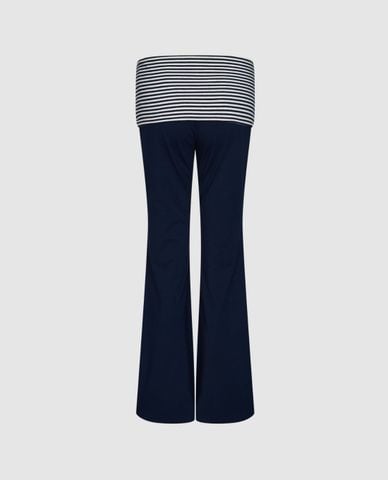  URBAN REVIVO - Quần nữ ống loe phom ôm phối cạp kẻ 
