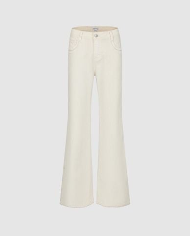  URBAN REVIVO - Quần jeans nữ ống loe viền lượn sóng 