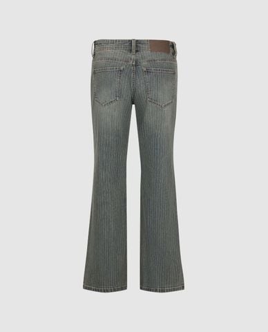  URBAN REVIVO - Quần jeans nữ ống loe họa tiết kẻ sọc 