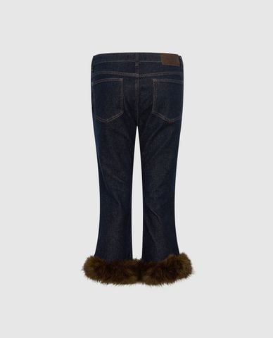  URBAN REVIVO - Quần jeans lửng nữ viền lông 