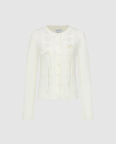  URBAN REVIVO - Áo khoác cardigan nữ tay dài phối nơ 