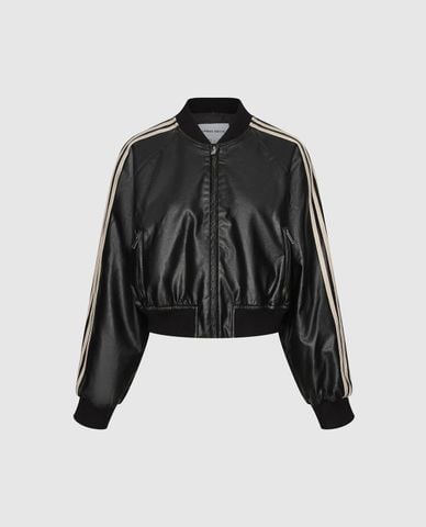  URBAN REVIVO - Áo khoác bomber nữ phối sọc phom croptop 