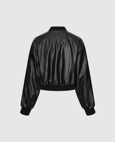  URBAN REVIVO - Áo khoác bomber nữ phối sọc phom croptop 