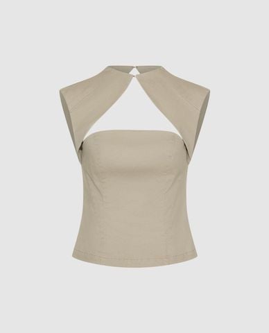  URBAN REVIVO - Áo sát nách nữ cổ tròn cut out phom ôm 