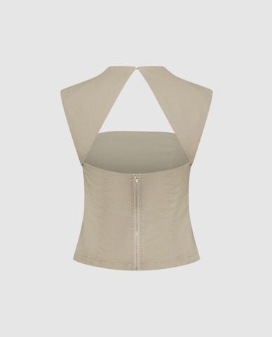  URBAN REVIVO - Áo sát nách nữ cổ tròn cut out phom ôm 