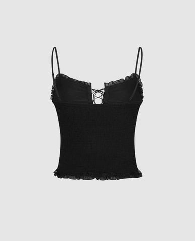  URBAN REVIVO - Áo hai dây nữ đan dây dáng corset 