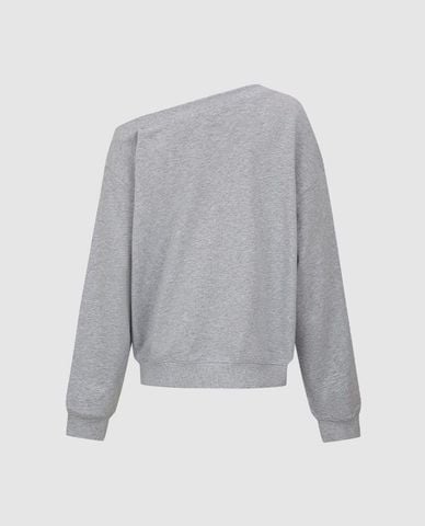  URBAN REVIVO - Áo sweatshirt nữ trễ vai tay dài in họa tiết 