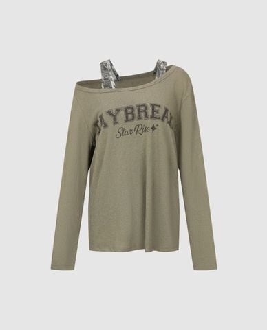  URBAN REVIVO - Áo trễ vai nữ cổ tay dài phối dây vai 