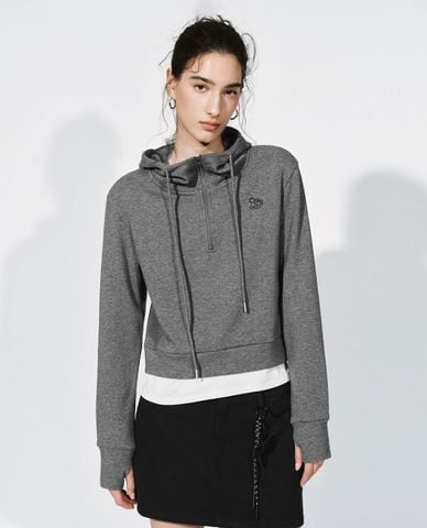  URBAN REVIVO - Áo hoodie nữ tay dài phối layer 
