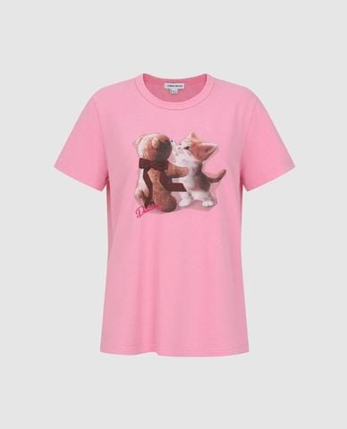  URBAN REVIVO - Áo thun nữ cổ tròn tay ngắn in gấu teddy 