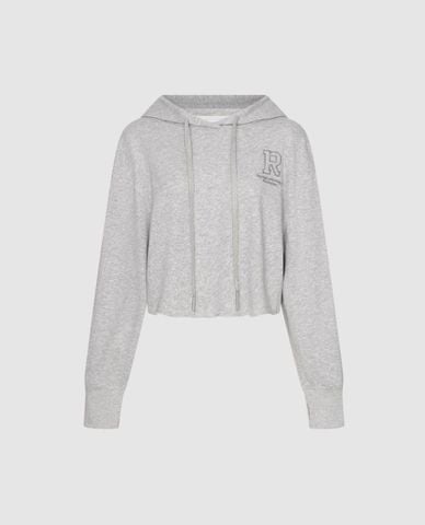  URBAN REVIVO - Áo hoodie nữ tay dài thêu chữ phom croptop 