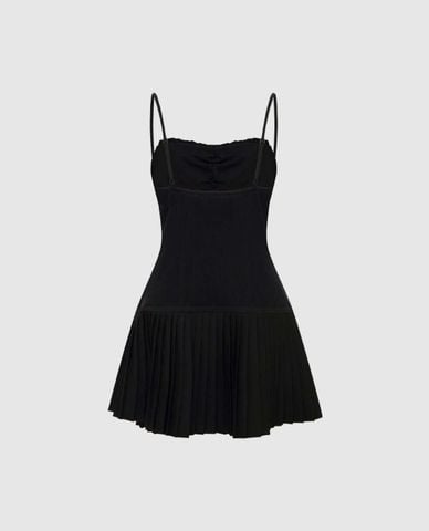  URBAN REVIVO - Đầm hai dây mini dáng xoè xếp li 