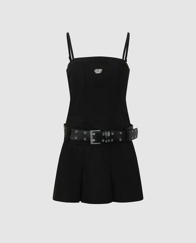  URBAN REVIVO - Đầm hai dây mini phối thắt lưng đục lỗ 