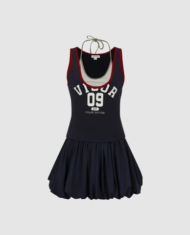  URBAN REVIVO - Đầm sát nách mini layer cổ yếm dáng xoè 