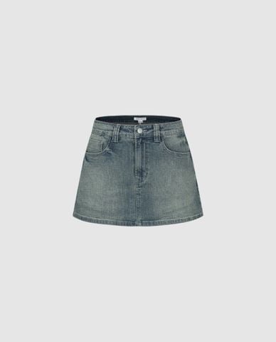  URBAN REVIVO - Chân váy denim mini wash bạc 