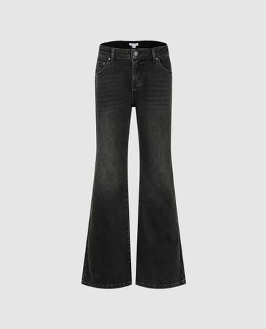  URBAN REVIVO - Quần jeans nữ ống loe wash bạc 