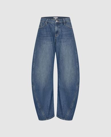  URBAN REVIVO - Quần jeans nữ ống rộng dáng cong 