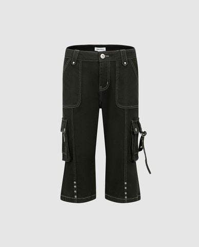  URBAN REVIVO - Quần jeans lửng nữ phối túi hộp 