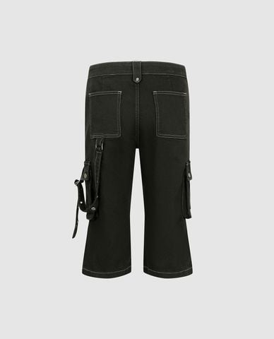  URBAN REVIVO - Quần jeans lửng nữ phối túi hộp 