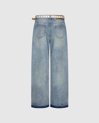  URBAN REVIVO - Quần jeans nữ ống rộng wash bạc 