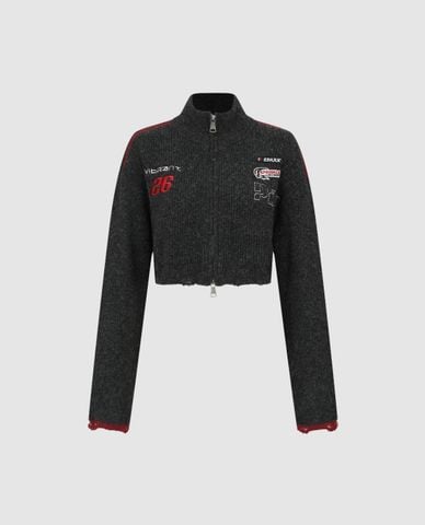  URBAN REVIVO - Áo khoác dệt kim nữ tay dài phom croptop 