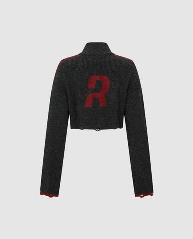  URBAN REVIVO - Áo khoác dệt kim nữ tay dài phom croptop 