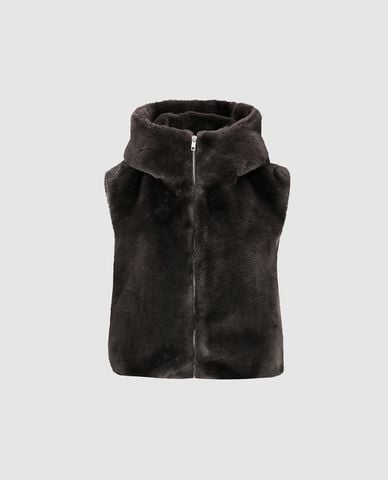  URBAN REVIVO - Áo khoác lông nữ cổ cao khóa kéo 