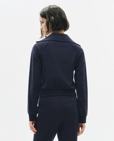  URBAN REVIVO - Áo khoác croptop nữ cổ bẻ tay dài khóa kéo 