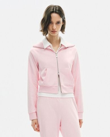  URBAN REVIVO - Áo khoác croptop nữ cổ bẻ tay dài khóa kéo 