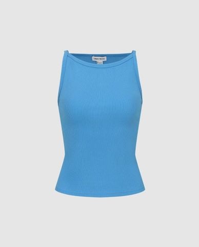  URBAN REVIVO - Áo sát nách nữ cổ tròn phom ôm dệt gân 