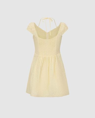  URBAN REVIVO - Đầm mini tay cánh tiên thêu hoa 
