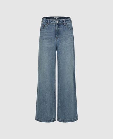  URBAN REVIVO - Quần jeans nữ ống rộng wash bạc 
