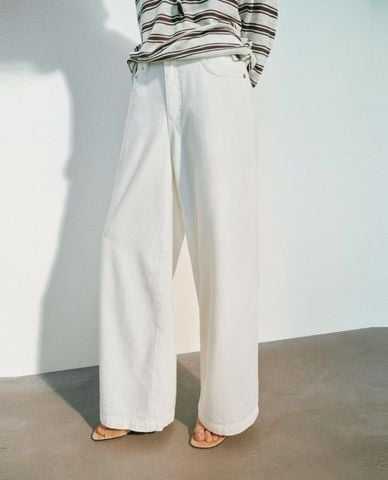  URBAN REVIVO - Quần jeans nữ ống rộng cạp cao 