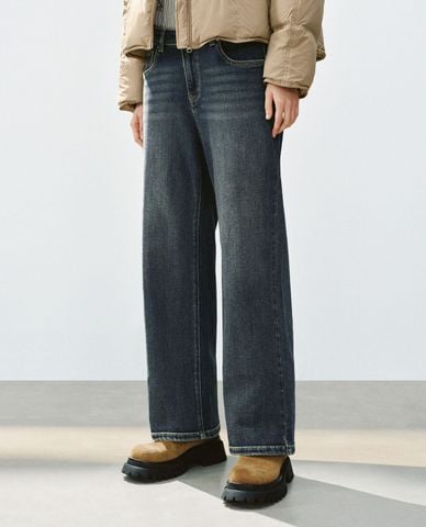  URBAN REVIVO - Quần jeans nữ ống đứng wash bạc 