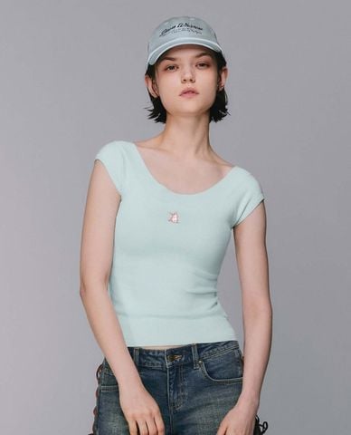  URBAN REVIVO - Áo dệt kim nữ tay ngắn thêu họa tiết 