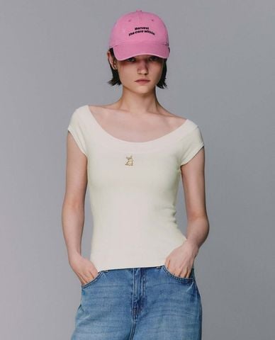  URBAN REVIVO - Áo dệt kim nữ tay ngắn thêu họa tiết 
