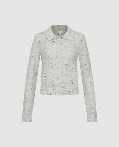  URBAN REVIVO - Áo dệt kim nữ tay dài thêu họa tiết hoa 