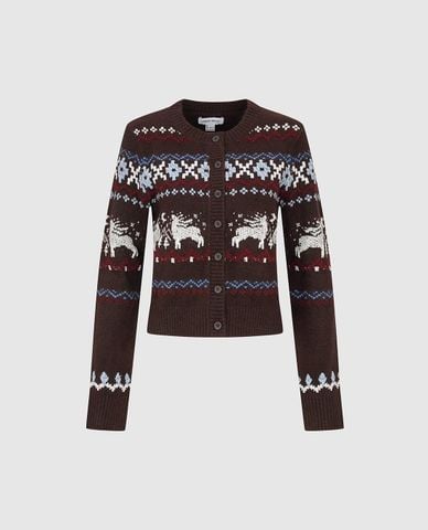  URBAN REVIVO - Áo khoác cardigan nữ họa tiết tuần lộc 