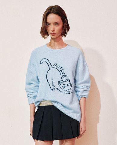  URBAN REVIVO - Áo sweatshirt nữ tay dài dệt họa tiết 