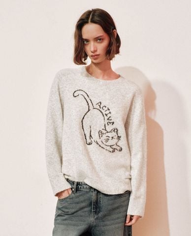  URBAN REVIVO - Áo sweatshirt nữ tay dài in họa tiết 