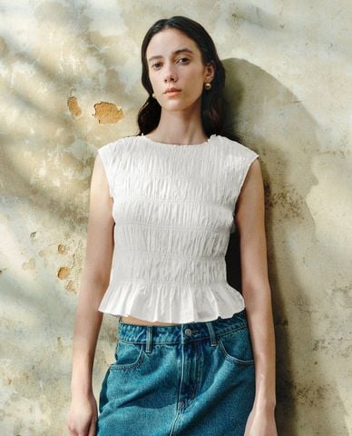  URBAN REVIVO - Áo sát nách nữ phối bèo nhún 